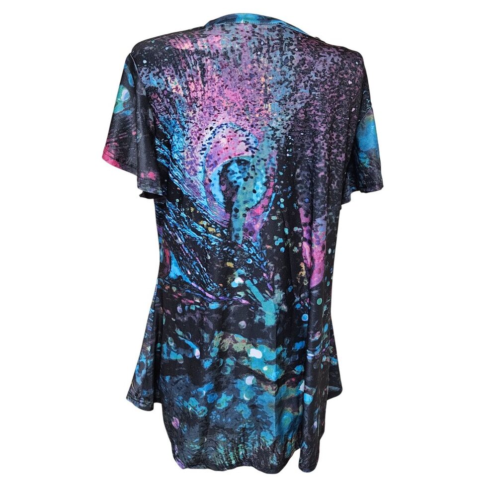 Lily By Firmiana Womens M Abstract Print Short Sleeve Tunic Top Polyester - Picture 2 of 10